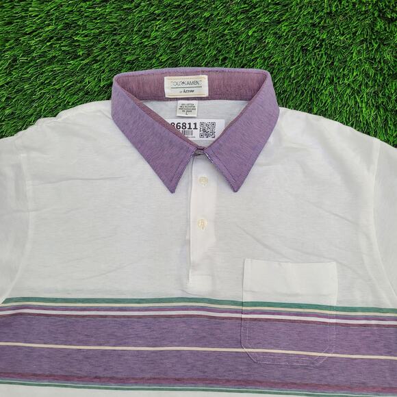 Vintage 90s Arrow MOD Polo Shirt M/L 21x28 Whtie Purple - Picture 10 of 12
